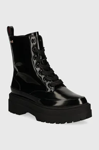 Tommy Hilfiger botki FLAG RAIN LACE UP BOOT damskie kolor czarny na platformie FW0FW07953 - Botki damskie - miniaturka - grafika 1
