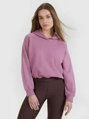 Bluzy damskie - 4F Bluza dresowa cropped nierozpinana z kapturem damska 4F x Anna Lewandowska - różowa L - miniaturka - grafika 1