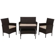 Meble ogrodowe - Zestaw ogrodowy z polirattanu HWC-N98, zestaw wypoczynkowy, metal szkło tkanina/tkanina (180g/m²) ~ brązowy, poduszki kremowe - miniaturka - grafika 1