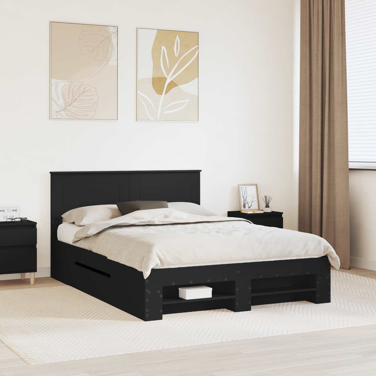 vidaXL Ramka łóżka Czarny 140 x 200 cm Materiał z drewna pochodnego
