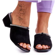 Klapki i japonki damskie - Zamszowe Klapki Na Obcasie S.Barski KV-612-2 Czarne - miniaturka - grafika 1