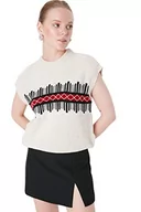 Kamizelki damskie - TRENDYOL Damska kamizelka z dzianiny z okrągłym dekoltem, wzór etniczny, regularny, beżowy, S - miniaturka - grafika 1