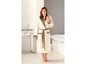 Szlafroki męskie - Gözze Płaszcz kąpielowy damski/męski, jedwabisty w dotyku, z szalowym kołnierzem, 2 kieszenie i pasek (S, Wełniana biel) - miniaturka - grafika 1