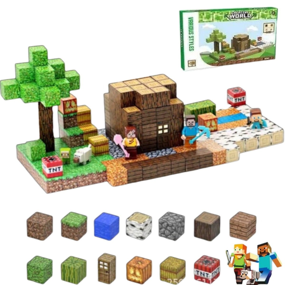 Klocki Magnetyczne Minecraft 192 Elementy + 5 Figurek