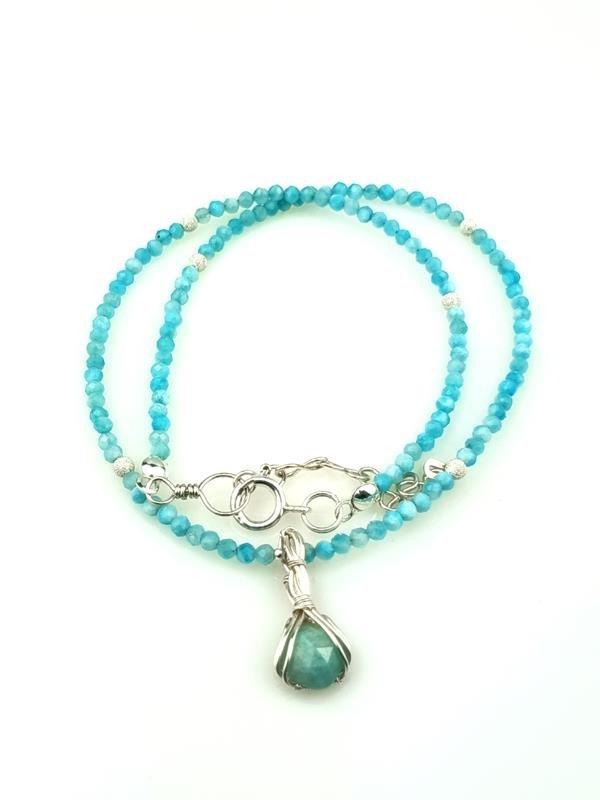 Naszyjnik Z Amazonitem O Długości 40 Cm Plus 4.5 Cm, Wisiorek 2.3X1.1 Cm, Srebro, Waga Naszyjnika 6.6 Grama, Rękodzieło