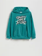 Bluzy dla chłopców - Reserved - Bawełniana bluza z kapturem - zielony - miniaturka - grafika 1