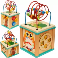 Zabawki sensoryczne - Drewniana Kostka wielofunkcyjna edukacyjna MONTESSORI sorter labirynt - miniaturka - grafika 1