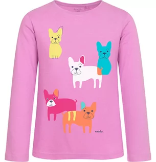 Bluzki dla dziewczynek - T-shirt z długim rękawem dla dziewczynki, z buldożkami, różowy, 9-13 lat - grafika 1