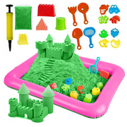 Zabawki kreatywne - Piasek kinetyczny 3kg piaskownica basen foremki zestaw XXL zielony - miniaturka - grafika 1