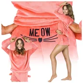 Piżamy damskie - PIŻAMA DAMSKA ZIMOWA DWUCZĘŚCIOWA KOCIA USZY CIEPŁA MIĘKKA PLUSZOWA RÓŻOWA S - miniaturka - grafika 1