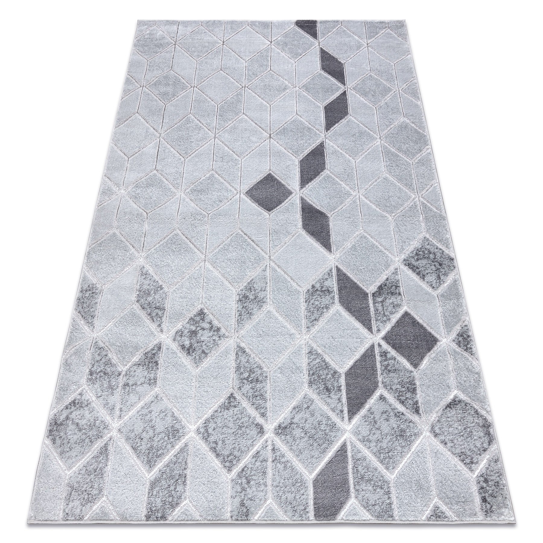 Dywan MEFE nowoczesny B400 Kostka, geometryczny 3D - Strukturalny, dwa poziomy runa szary 280x370 cm