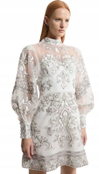 Karen Millen Barokowa Sukienka z Organzy Zapinana dla Wysokich 38 B1c