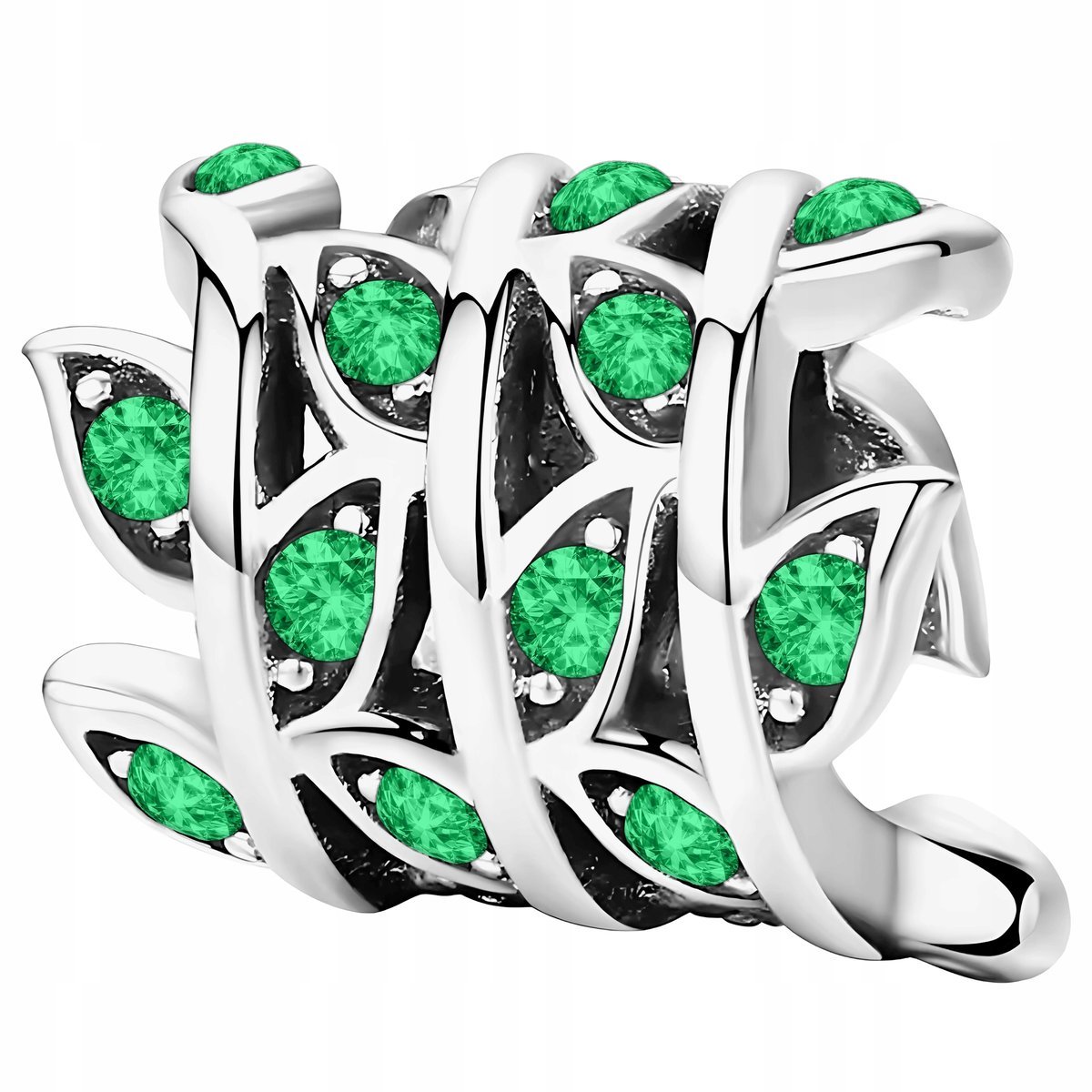 Charms Srebrny Gałązka Zielone Liście Liść Cyrkonie Gałąź Leaf SREBRO 925