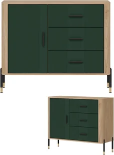 Komoda Szafka jednodrzwiowa z 3 szufladami Dąb Zielony Czarny DANTE DT03 - Komody - miniaturka - grafika 1