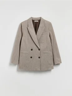 Reserved - Dwurzędowa marynarka w jodełkę - brązowy - Marynarki i żakiety damskie - miniaturka - grafika 1