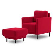 Fotele - Fotel welurowy z podnóżkiem, Laya 55, czerwony - miniaturka - grafika 1