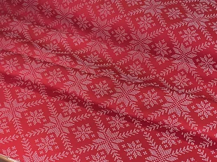 Tkanina Obrusowa Żakardowa ,, Czerwone Śnieżynki,,, Kaj - Zasłony - miniaturka - grafika 1