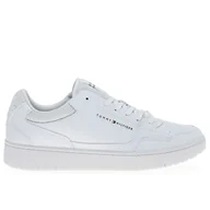Buty sportowe męskie - Buty Tommy Hilfiger Basket Core Leather FM0FM05040-YBS - białe - miniaturka - grafika 1