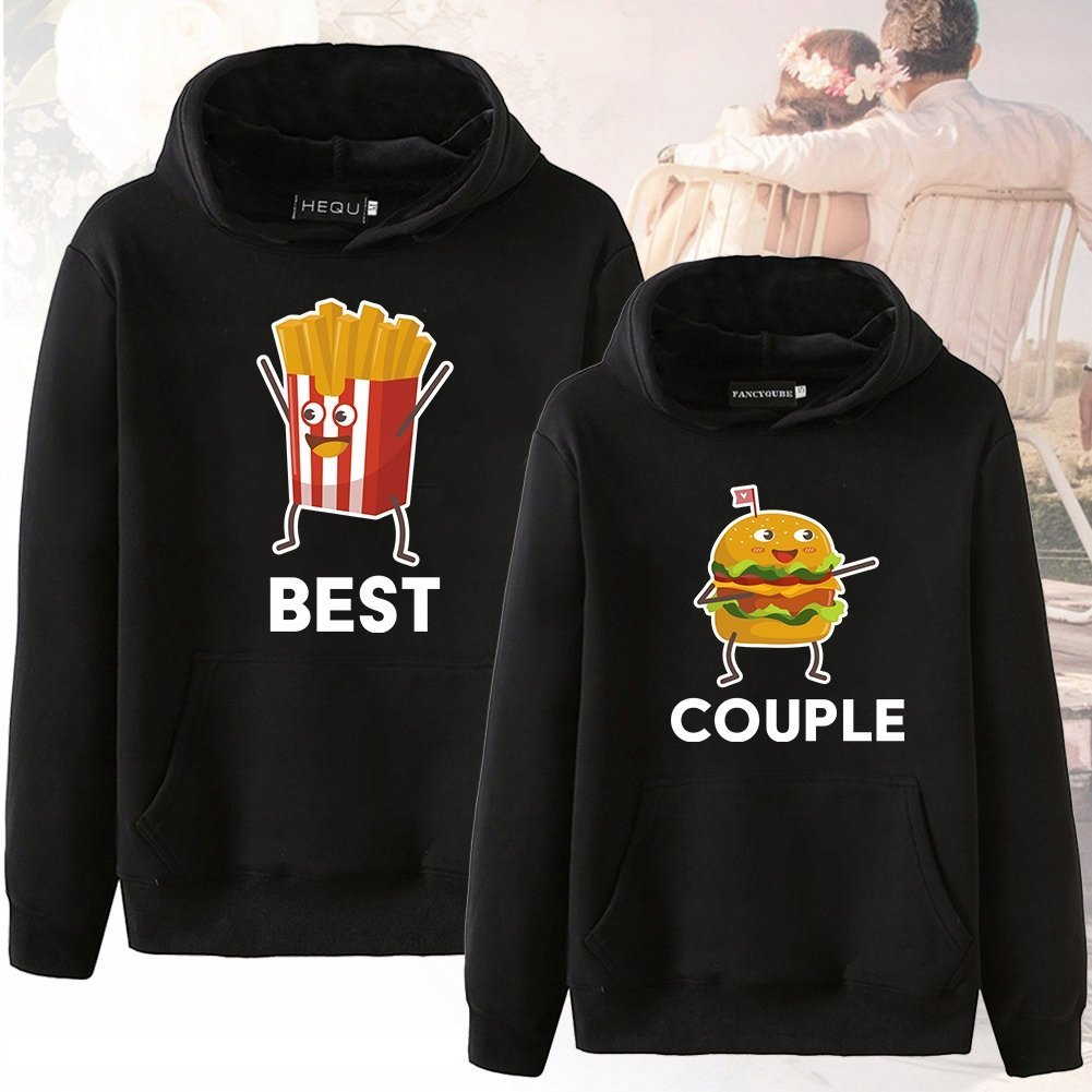 Zestaw Bluz z Kapturem BEST COUPLE FAST FOOD Dla Par Prezent Walentynki - S