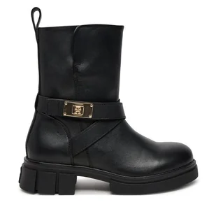 Botki Tommy Hilfiger Biker Leather FW0FW08313 Czarny - Botki damskie - miniaturka - grafika 1