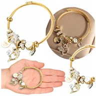 Bransoletki - SREBNY KRYSZTAŁ BRANSOLETKA DAMSKA ZŁOTA SZTYWNA DELFIN CHARMS ELEGANCKA - miniaturka - grafika 1