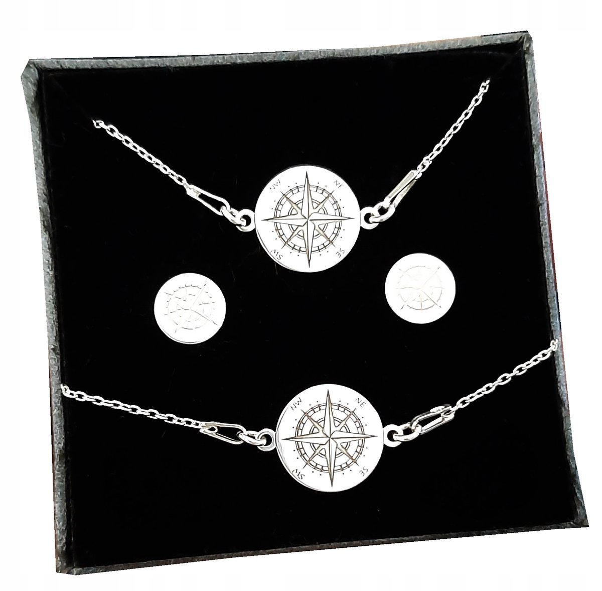 Komplet Srebrny 925 Celebrytka Róża Wiatrów+Grawer