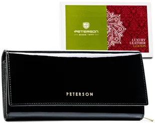 Damski skórzany portfel Peterson błyszczący na zatrzask pojemna portmonetka na karty i gotówkę, czarny - Portfele - miniaturka - grafika 1