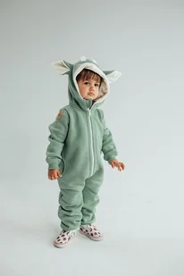 Kombinezon z kapturem z uszami jelonka zielony - Kombinezony dla dzieci - miniaturka - grafika 1