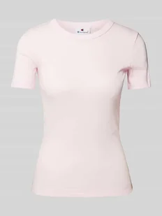 T-shirt z prążkowanym okrągłym dekoltem - Koszulki i topy damskie - miniaturka - grafika 1