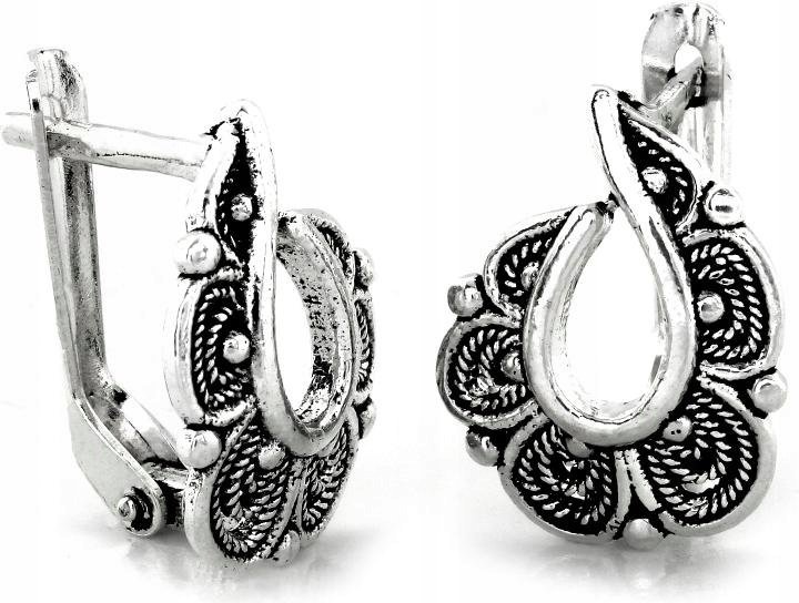 Kolczyki srebrne 925 rodowane oryginalny wzór bigiel zamknięty na prezent