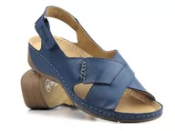 Sandały damskie - Skórzane sandały damskie ze skrzyżowanymi paskami - HELIOS Komfort 229-1, granatowe - Helios Komfort - miniaturka - grafika 1
