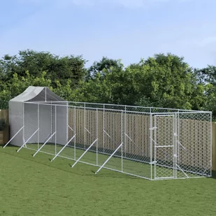 vidaXL Kojec dla psa, z dachem, srebrny, 2x14x2,5m, stal galwanizowana - Sprzęt podróżny i transportery dla psów - miniaturka - grafika 1