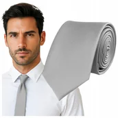 Krawaty i muchy męskie - Krawat śledzik prążkowany - szary - miniaturka - grafika 1