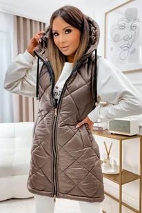 Kamizelka pikowana z kapturem Merina brązowa - SHOPAHOLIC`S DREAM - Kamizelki damskie - miniaturka - grafika 1