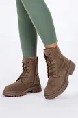 Botki damskie - Botki Sergio Leone damskie workery na platformie sznurowane brązowe TR915 - miniaturka - grafika 1