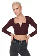 Body - Trendyol Damska damska dopasowana Bodycon Cowl Neck dzianinowa bluzka koszulka, bordowa, S, Burgund, S - miniaturka - grafika 1