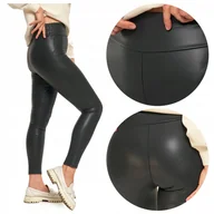 Legginsy - Spodnie Damskie Ocieplane Ciepłe Legginsy Skinny Eko Skóra MORAJ r. XL - miniaturka - grafika 1