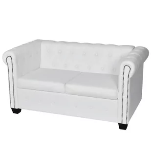 vidaXL Biała 2-osobowa sofa Chesterfield - Sofy i kanapy - miniaturka - grafika 1