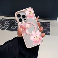 Etui i futerały do telefonów - TEMU Etui na telefon - Magnetyczne etui w delikatnych odcieniach z motywem różowej kwiatowej liliowej orchidei, kompatybilne z iPhone 11/12/13/14/15 - miniaturka - grafika 1