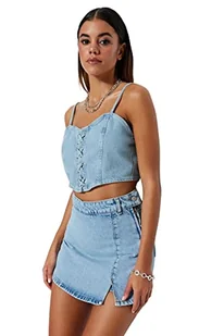 Trendyol Damskie szorty z wysokim stanem z szerokimi nogawkami, jasnoniebieskie, 34, Jasnoniebieski, 60 - Spodenki damskie - miniaturka - grafika 1