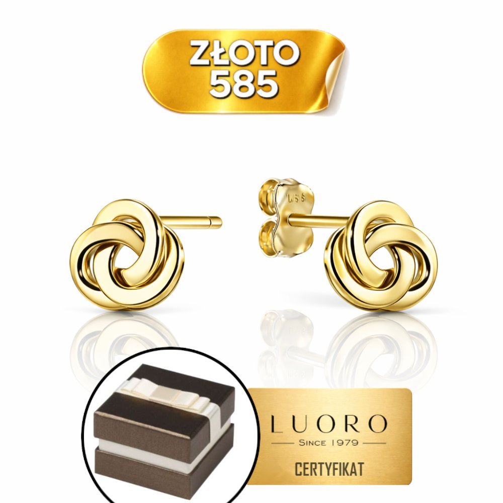 KOLCZYKI ZŁOTE 585 14K GŁADKIE PLECIONE NA SZTYFCIE 10 MM ELEGANCKIE