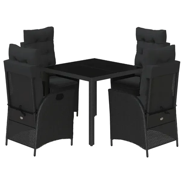 Zestaw mebli ogrodowych czarny rattan PE, stół 90x90x75 cm, krzesła 57x6