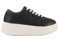 Półbuty damskie - Skórzane sneakersy damskie na platformie Sergio Leone SP-024 czarny - miniaturka - grafika 1