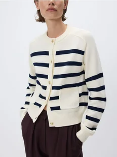 Reserved - Bawełniany kardigan w paski - granatowy - Swetry damskie - miniaturka - grafika 1
