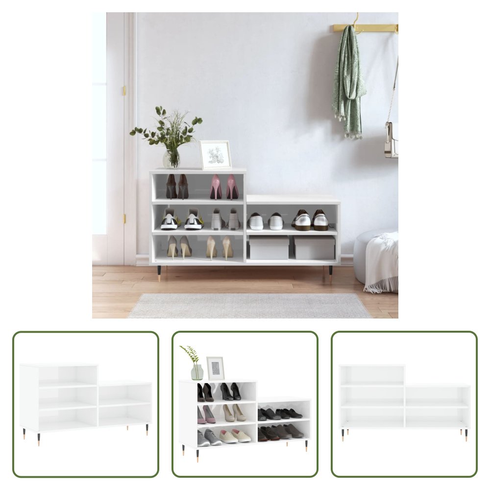 Stojak na buty The Living Store biały wysoki połysk 102x36x60 cm materiał drewnopochodny