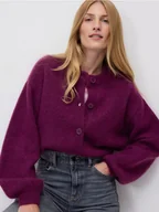 Swetry damskie - Reserved - Kardigan z wełną - ciemnofioletowy - miniaturka - grafika 1