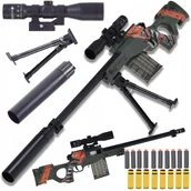 Zabawki militarne - DUŻY KARABIN SNAJPERKA NA STRZAŁKI PIANKOWE ZESTAW +ŁUSKI ZABAWKA REPLIKA - miniaturka - grafika 1