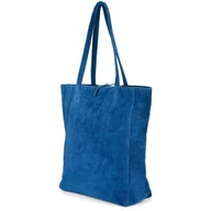 Torebki damskie - Torebka skórzana włoska damska worek troczki zamsz skóra klasyczna shopper - miniaturka - grafika 1