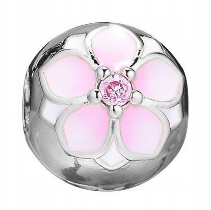 Charms Różowy Kwiat Flower Cyrkonia srebro 925