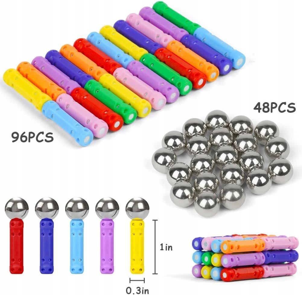 KLOCKI MAGNETYCZNE BUDOWANIE KONSTRUKCJI MAGNESY PAŁECZKI ZESTAW 144el